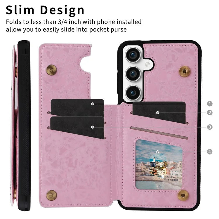 For Samsung Galaxy S23 FE Case Flower Leather Coated TPU Phone Cover with RFID Blocking Wallet