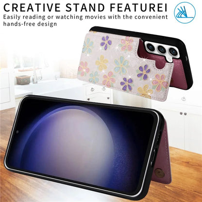 For Samsung Galaxy S23 FE Case Flower Leather Coated TPU Phone Cover with RFID Blocking Wallet