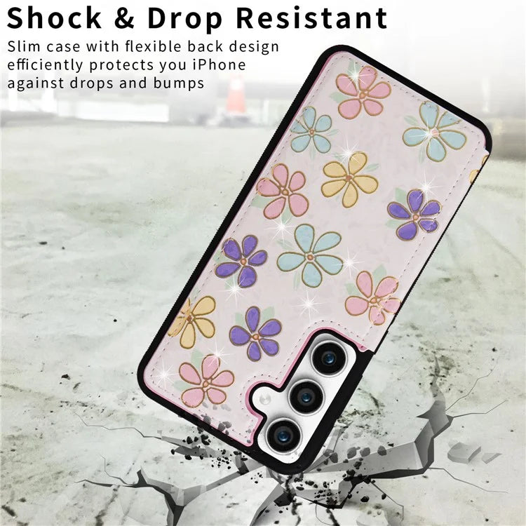 For Samsung Galaxy S23 FE Case Flower Leather Coated TPU Phone Cover with RFID Blocking Wallet