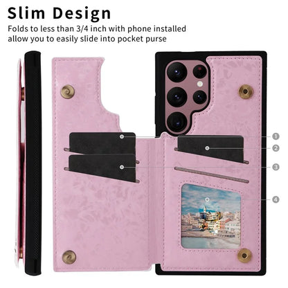 For Samsung Galaxy S22 Ultra 5G Phone Case Kickstand Flower Leather Coated TPU Cover