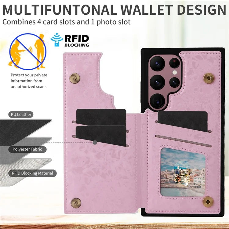 For Samsung Galaxy S22 Ultra 5G Phone Case Kickstand Flower Leather Coated TPU Cover Flower