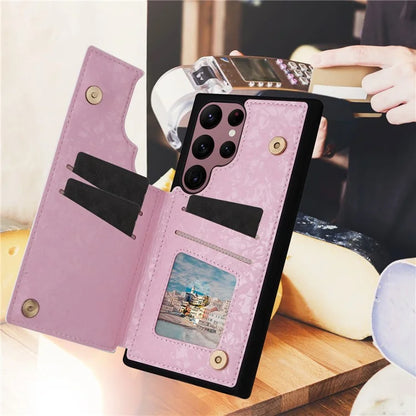 For Samsung Galaxy S22 Ultra 5G Phone Case Kickstand Flower Leather Coated TPU Cover Flower