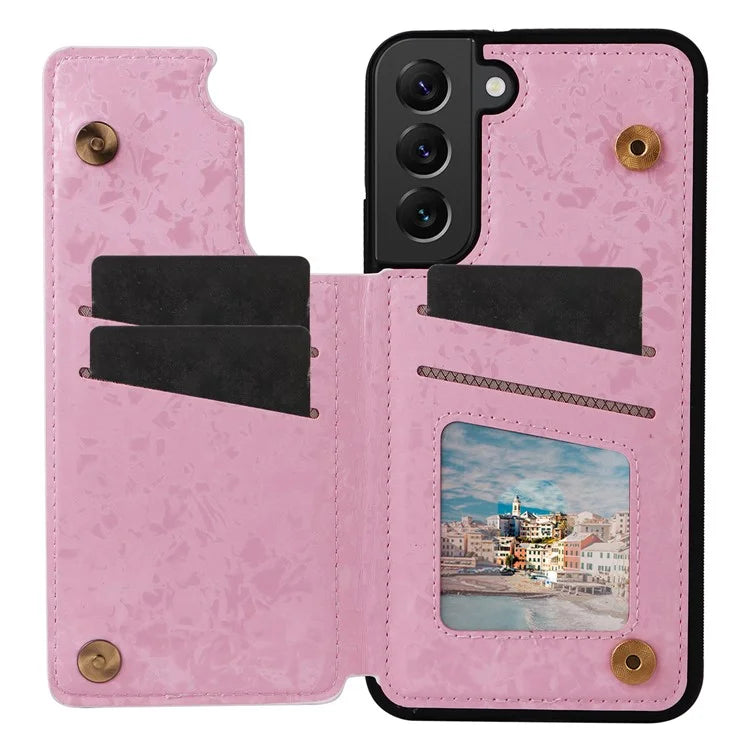 For Samsung Galaxy S22+ 5G Phone Case Card Slots Kickstand Flower PU Leather+TPU Phone Cover