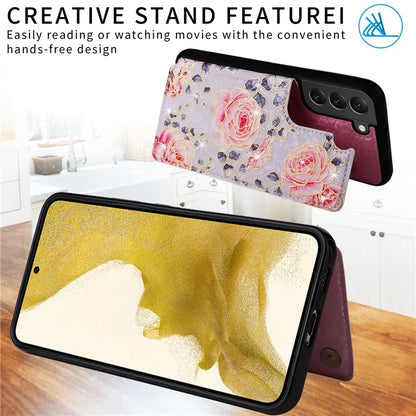 For Samsung Galaxy S22+ 5G Phone Case Card Slots Kickstand Flower PU Leather+TPU Phone Cover