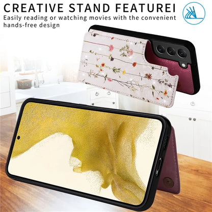 For Samsung Galaxy S22+ 5G Phone Case Card Slots Kickstand Flower PU Leather+TPU Phone Cover