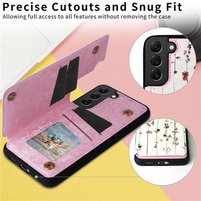 For Samsung Galaxy S22+ 5G Phone Case Card Slots Kickstand Flower PU Leather+TPU Phone Cover