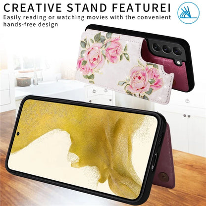 For Samsung Galaxy S22+ 5G Phone Case Card Slots Kickstand Flower PU Leather+TPU Phone Cover Flower