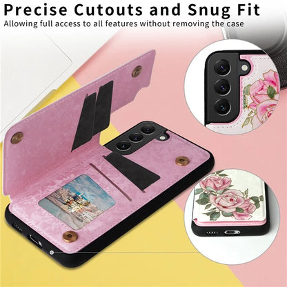 For Samsung Galaxy S22+ 5G Phone Case Card Slots Kickstand Flower PU Leather+TPU Phone Cover Flower