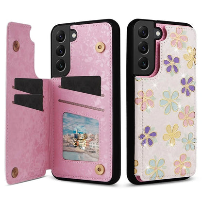 For Samsung Galaxy S22+ 5G Phone Case Card Slots Kickstand Flower PU Leather+TPU Phone Cover