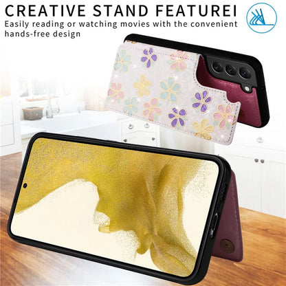 For Samsung Galaxy S22+ 5G Phone Case Card Slots Kickstand Flower PU Leather+TPU Phone Cover