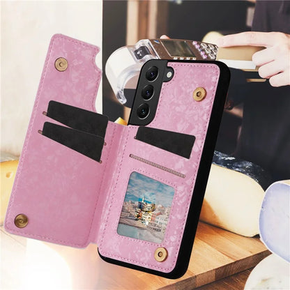 For Samsung Galaxy S22+ 5G Phone Case Card Slots Kickstand Flower PU Leather+TPU Phone Cover