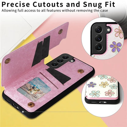 For Samsung Galaxy S22+ 5G Phone Case Card Slots Kickstand Flower PU Leather+TPU Phone Cover