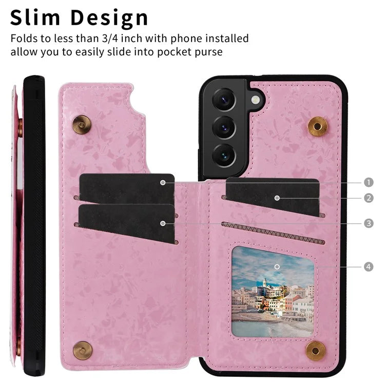For Samsung Galaxy S22+ 5G Phone Case Card Slots Kickstand Flower PU Leather+TPU Phone Cover