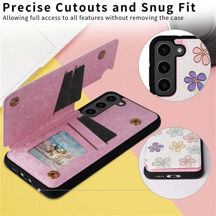 For Samsung Galaxy S23 Case Pattern Printing Kickstand Card Slots Phone Back Shell