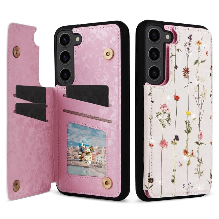 For Samsung Galaxy S23 Case Pattern Printing Kickstand Card Slots Phone Back Shell