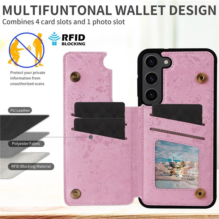 For Samsung Galaxy S23 Case Pattern Printing Kickstand Card Slots Phone Back Shell