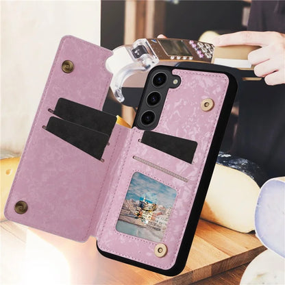 For Samsung Galaxy S23 Case Pattern Printing Kickstand Card Slots Phone Back Shell