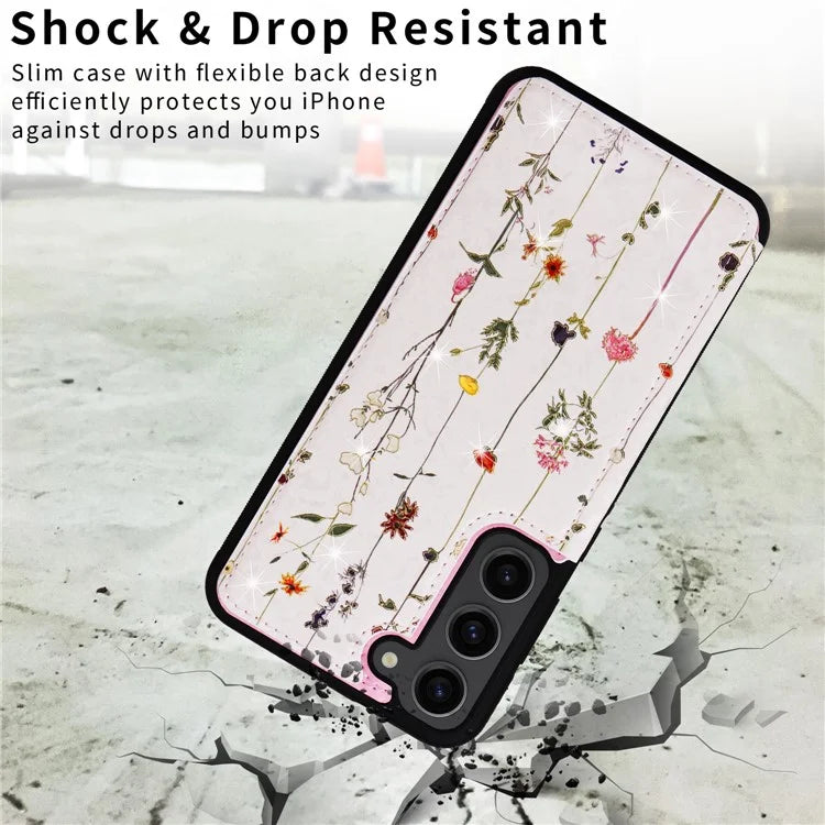 For Samsung Galaxy S23 Case Pattern Printing Kickstand Card Slots Phone Back Shell