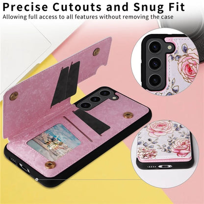 For Samsung Galaxy S23 Case Pattern Printing Kickstand Card Slots Phone Back Shell