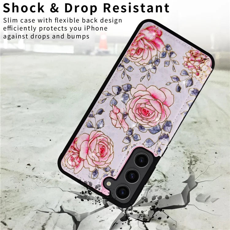 For Samsung Galaxy S23 Case Pattern Printing Kickstand Card Slots Phone Back Shell