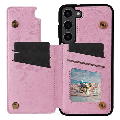For Samsung Galaxy S23 Case Pattern Printing Kickstand Card Slots Phone Back Shell Flower