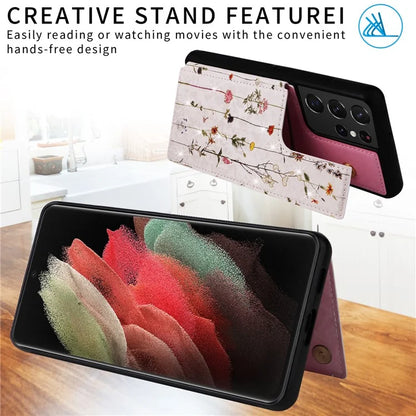 For Samsung Galaxy S21 Ultra 5G Card Slots Kickstand RFID Blocking Cell Phone Case PU Leather+TPU Cover