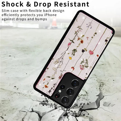 For Samsung Galaxy S21 Ultra 5G Card Slots Kickstand RFID Blocking Cell Phone Case PU Leather+TPU Cover