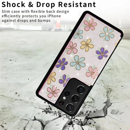 For Samsung Galaxy S21 Ultra 5G Card Slots Kickstand RFID Blocking Cell Phone Case PU Leather+TPU Cover