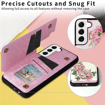 For Samsung Galaxy S22 5G Pattern Printing Case Kickstand Card Slots Phone Back Shell