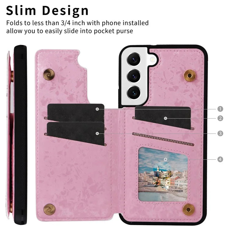 For Samsung Galaxy S22 5G Pattern Printing Case Kickstand Card Slots Phone Back Shell