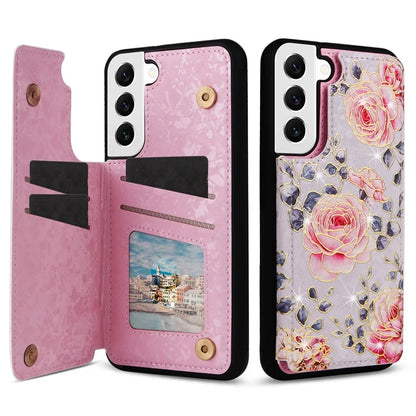 For Samsung Galaxy S22 5G Pattern Printing Case Kickstand Card Slots Phone Back Shell