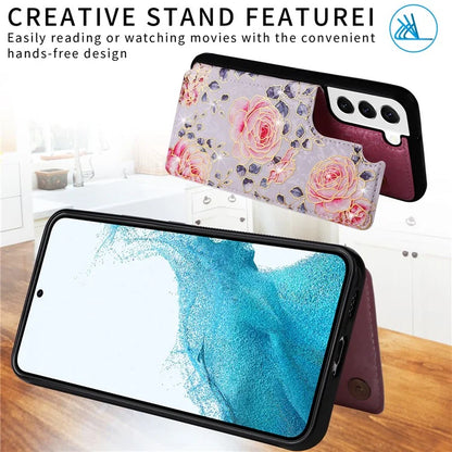 For Samsung Galaxy S22 5G Pattern Printing Case Kickstand Card Slots Phone Back Shell