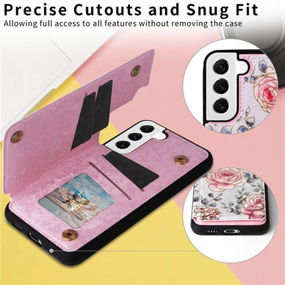 For Samsung Galaxy S22 5G Pattern Printing Case Kickstand Card Slots Phone Back Shell