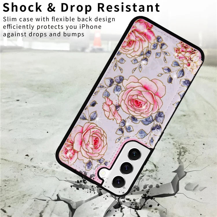For Samsung Galaxy S22 5G Pattern Printing Case Kickstand Card Slots Phone Back Shell