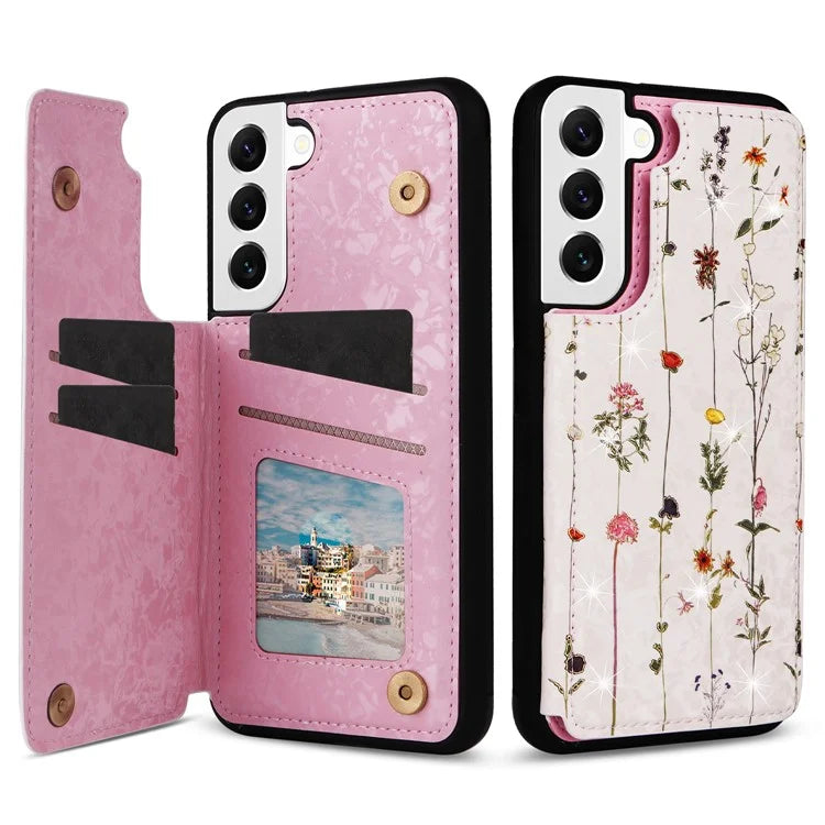 For Samsung Galaxy S22 5G Pattern Printing Case Kickstand Card Slots Phone Back Shell