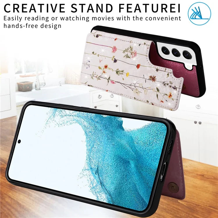 For Samsung Galaxy S22 5G Pattern Printing Case Kickstand Card Slots Phone Back Shell