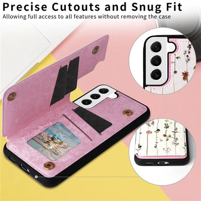 For Samsung Galaxy S22 5G Pattern Printing Case Kickstand Card Slots Phone Back Shell