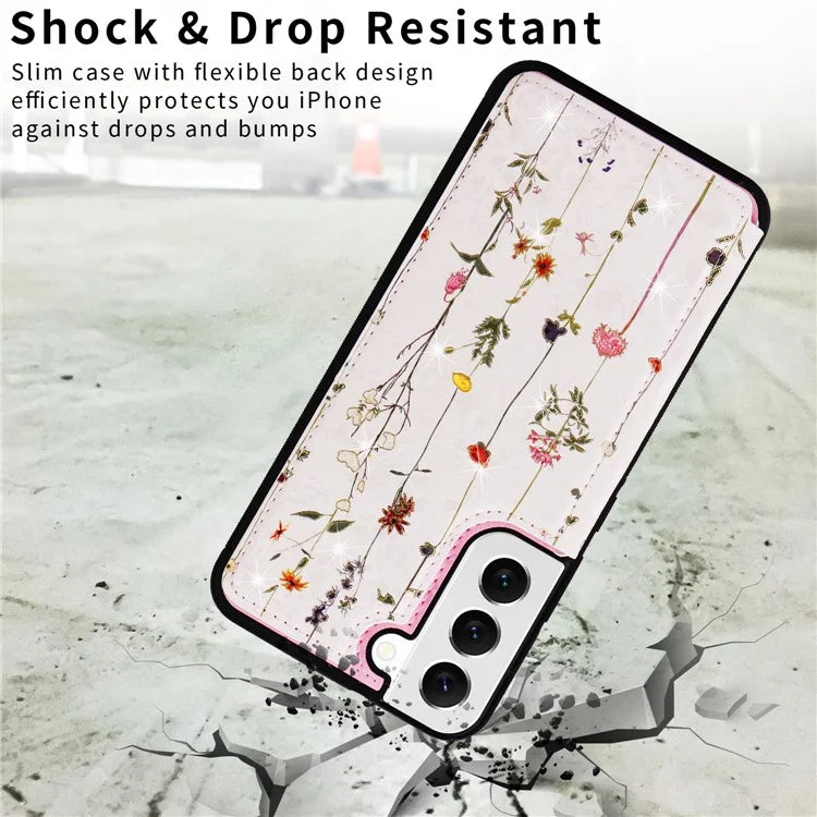 For Samsung Galaxy S22 5G Pattern Printing Case Kickstand Card Slots Phone Back Shell