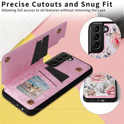 For Samsung Galaxy S21 4G / 5G Case Card Holder Kickstand Stylish Pattern Phone Cover