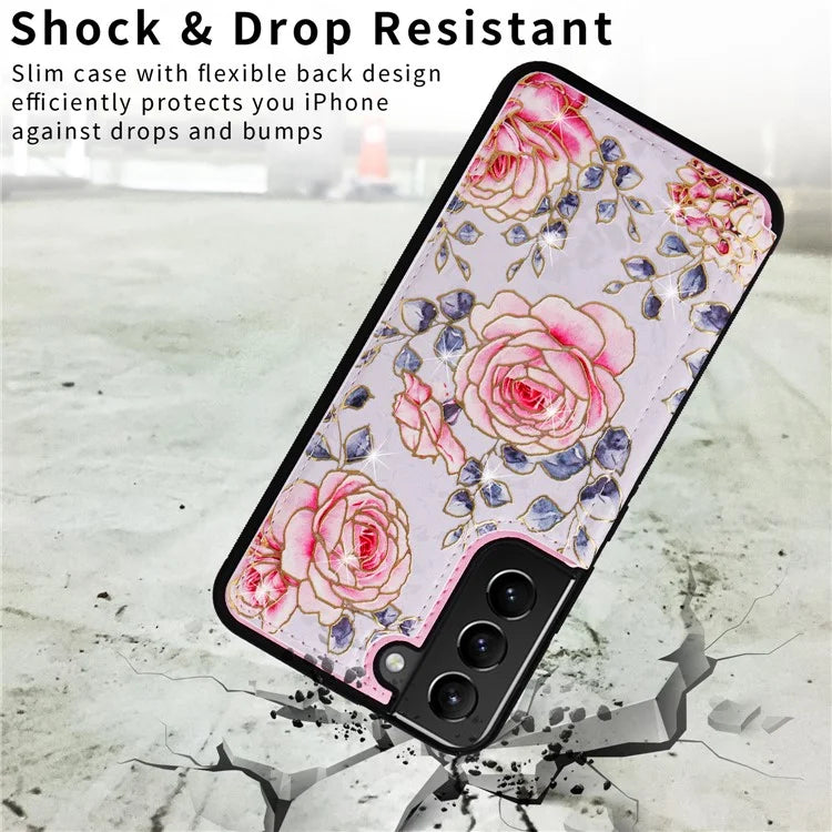 For Samsung Galaxy S21 4G / 5G Case Card Holder Kickstand Stylish Pattern Phone Cover