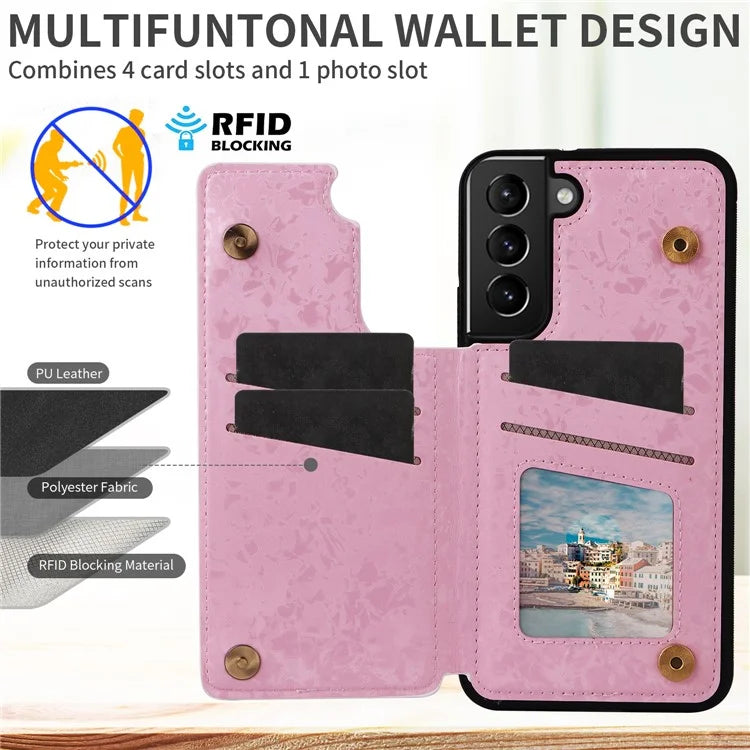 For Samsung Galaxy S21 4G / 5G Case Card Holder Kickstand Stylish Pattern Phone Cover Flower
