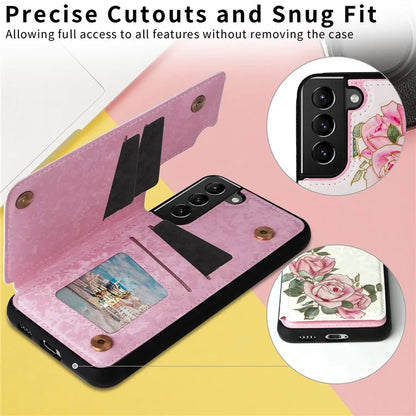For Samsung Galaxy S21 4G / 5G Case Card Holder Kickstand Stylish Pattern Phone Cover Flower