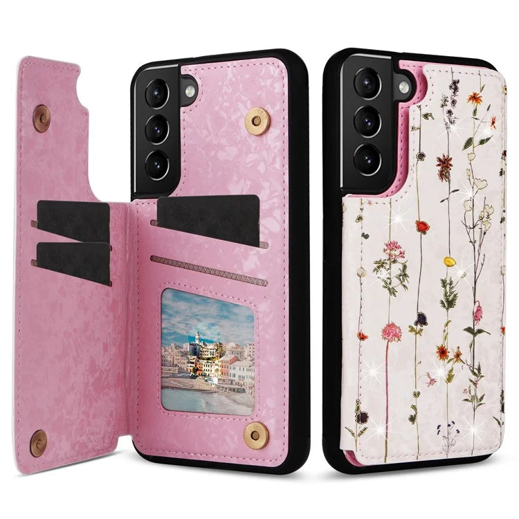 For Samsung Galaxy S21 4G / 5G Case Card Holder Kickstand Stylish Pattern Phone Cover