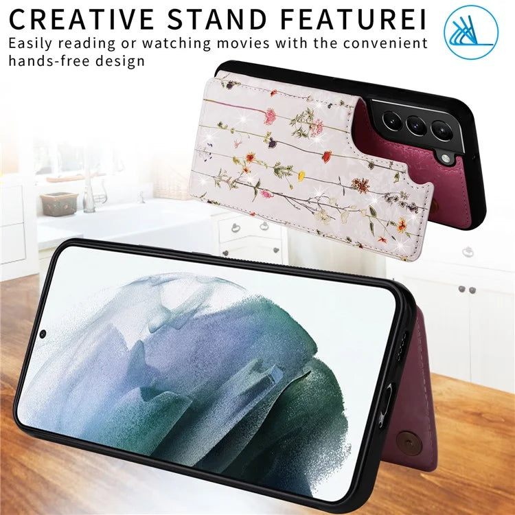 For Samsung Galaxy S21 4G / 5G Case Card Holder Kickstand Stylish Pattern Phone Cover
