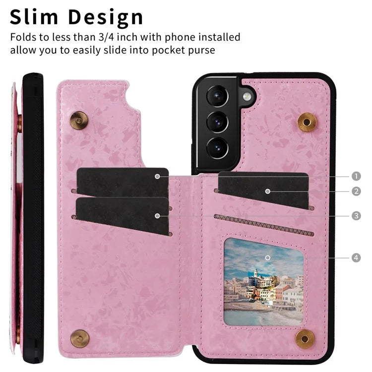 For Samsung Galaxy S21 4G / 5G Case Card Holder Kickstand Stylish Pattern Phone Cover