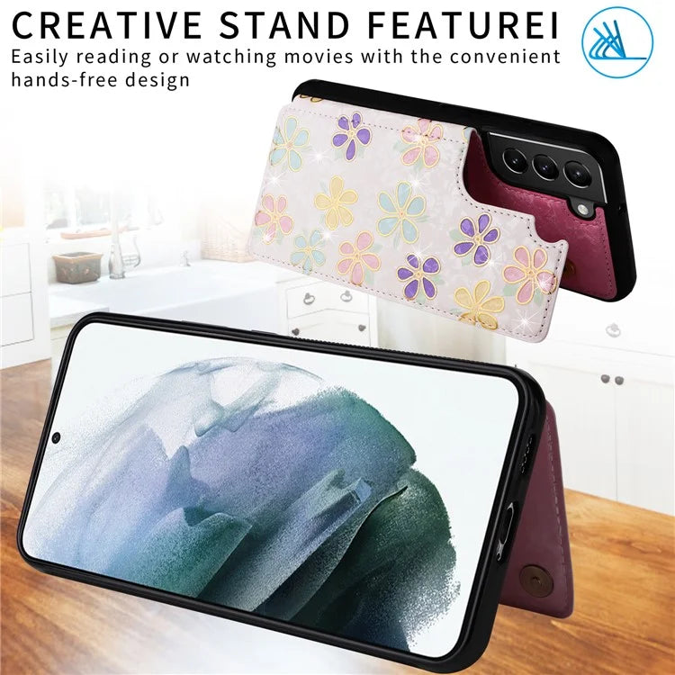 For Samsung Galaxy S21+ 5G Kickstand Case Pattern Printing Card Slots Phone Back Shell