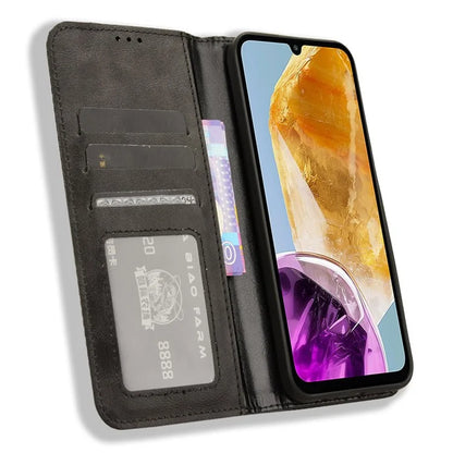 For Samsung Galaxy F15 5G / M15 5G Case Vintage PU Leather Folio Phone Cover with Cash / Card Slots