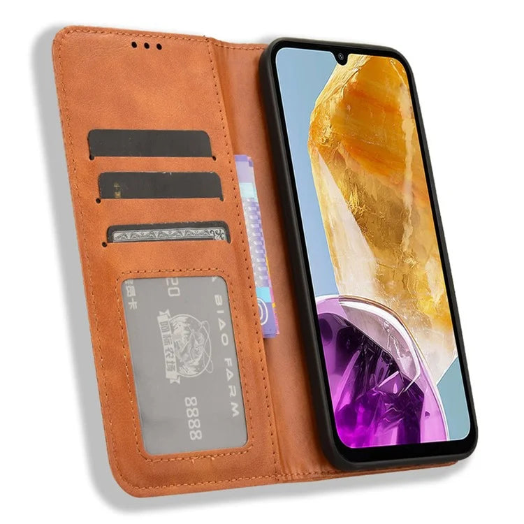 For Samsung Galaxy F15 5G / M15 5G Case Vintage PU Leather Folio Phone Cover with Cash / Card Slots
