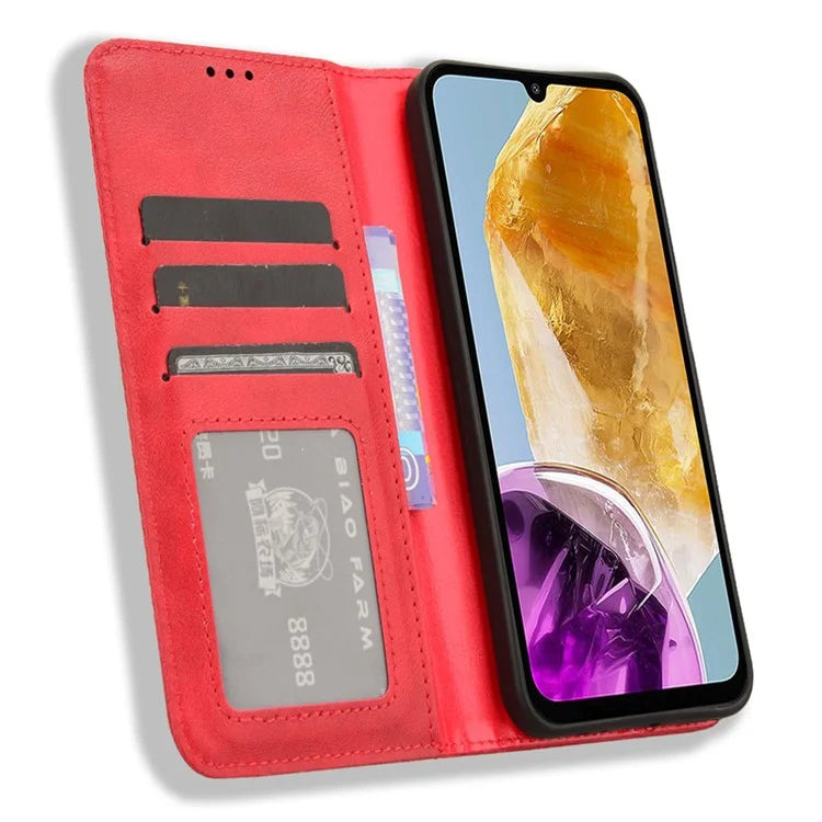 For Samsung Galaxy F15 5G / M15 5G Case Vintage PU Leather Folio Phone Cover with Cash / Card Slots