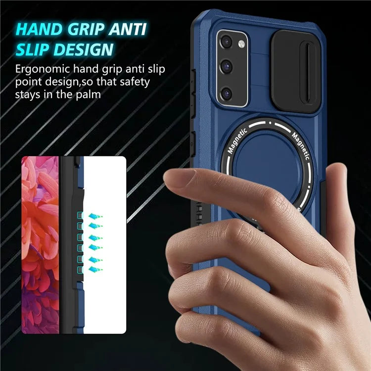For Samsung Galaxy S20 FE 4G / FE 5G / S20 Lite / S20 FE 2022 Magnetic Case PC+TPU Phone Shell with Slide Camera Lid